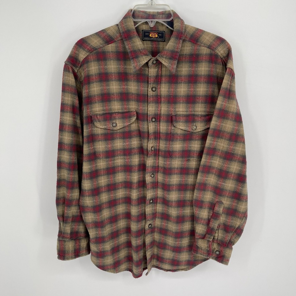 Route 66 Men's Vintage Brown Plaid Long Sleeve Flannel Button Up Shirt Size L